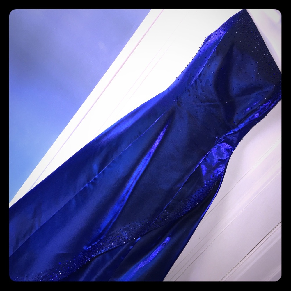 Royal blue beaded trim homecoming prom gown
