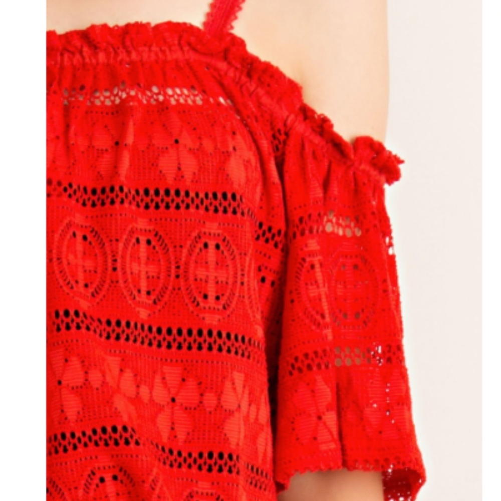 Red Lace Off Shoulder Top NWT - Picture 4 of 5