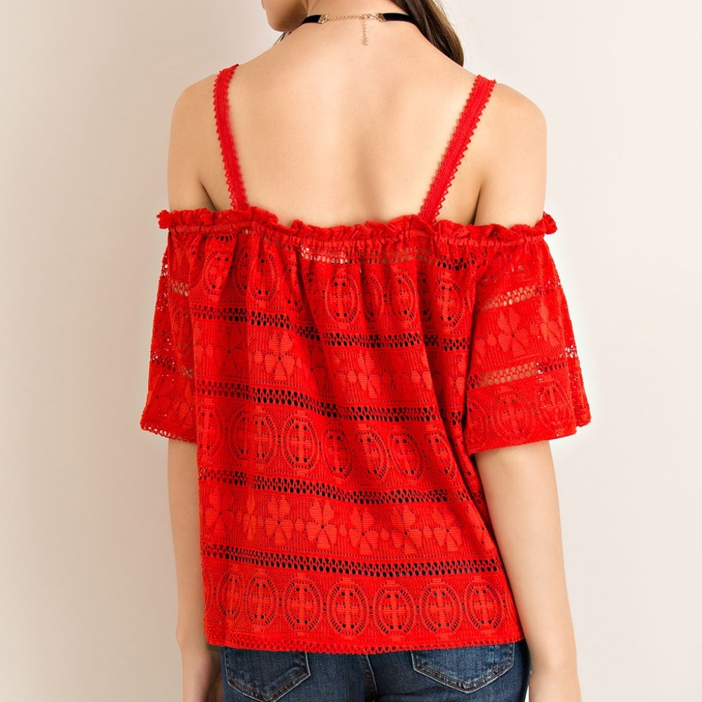 Red Lace Off Shoulder Top NWT - Picture 3 of 5