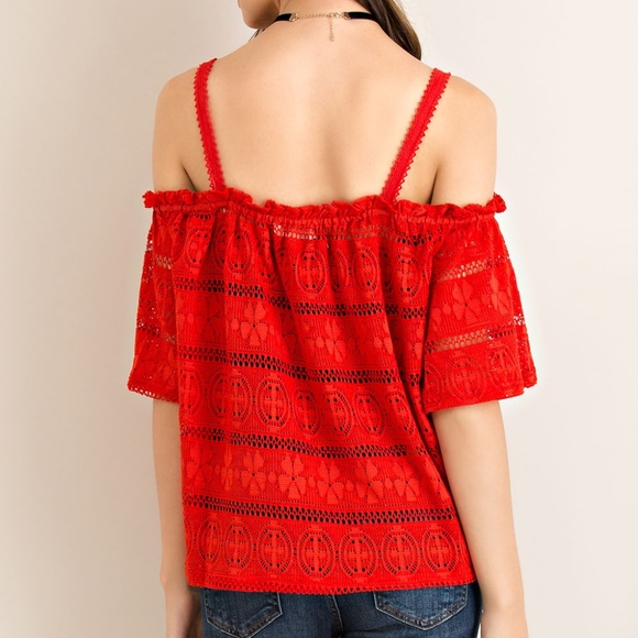 Red Lace Off Shoulder Top NWT - Picture 3 of 5