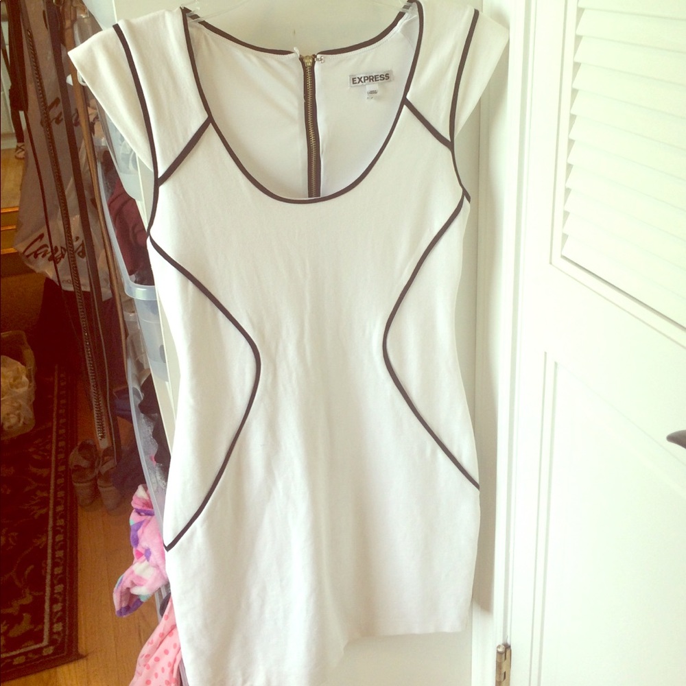 Body con white dress with black piping