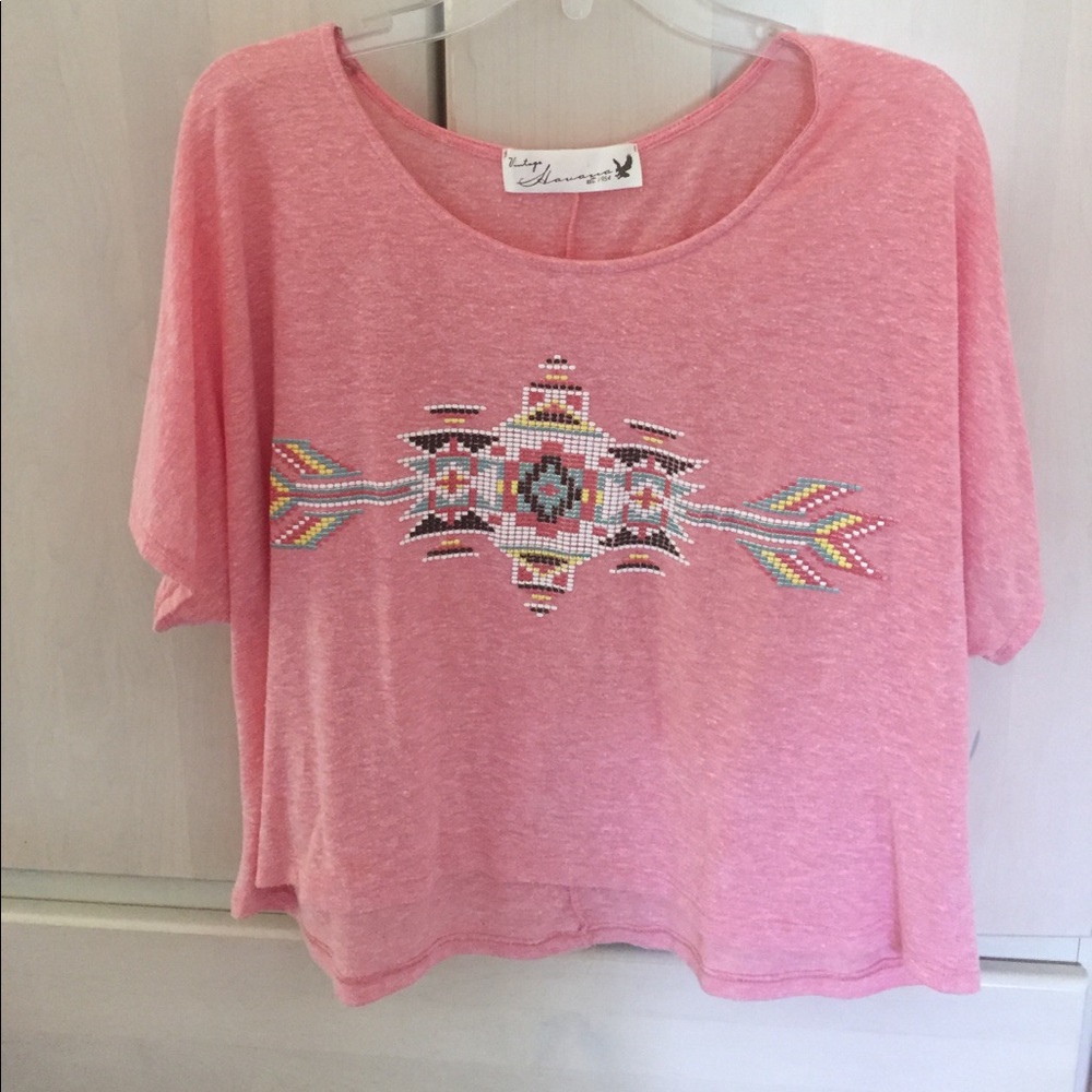 Coral pink t shirt with Aztec design
