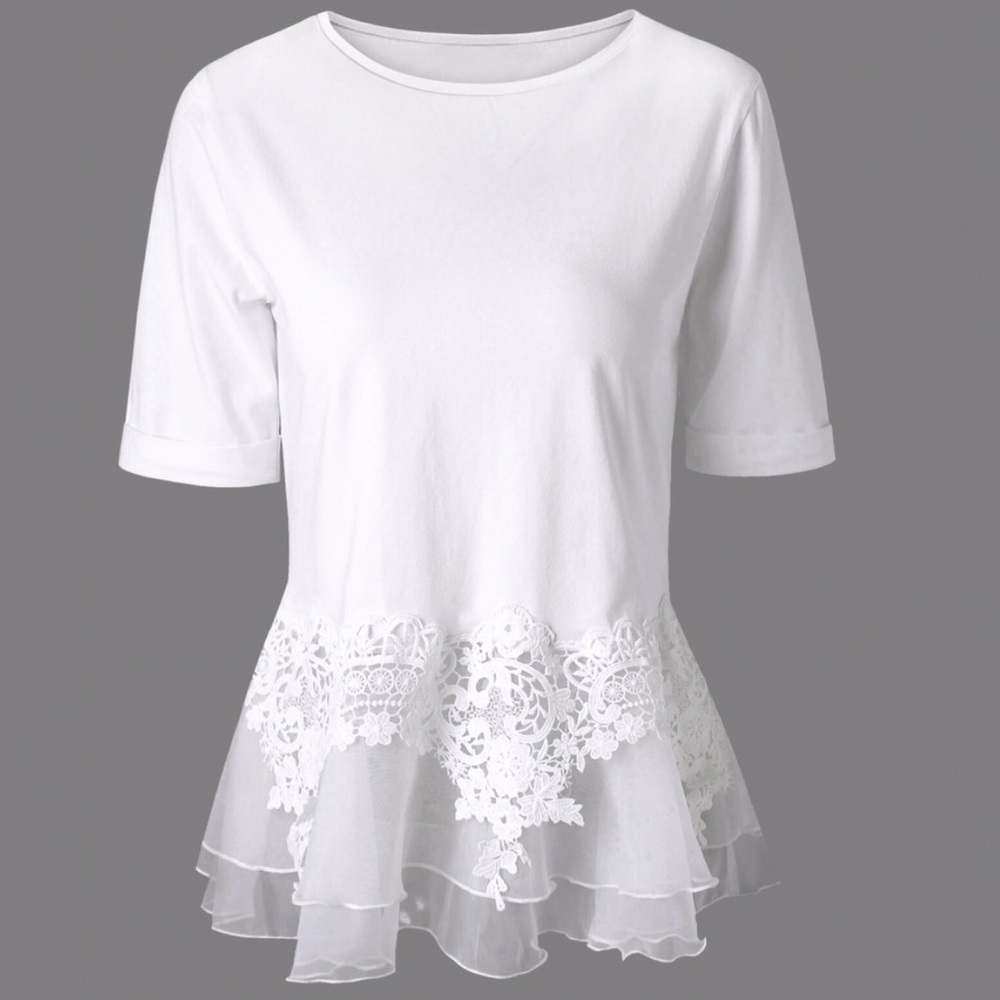 Layered Lace Peplum Short Sleeve Tee Top