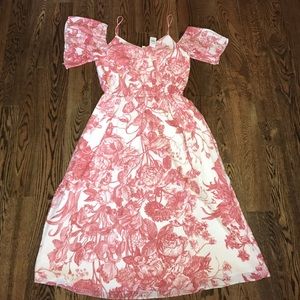 NWT LOFT Red Floral Dress w/ shoulder flutters