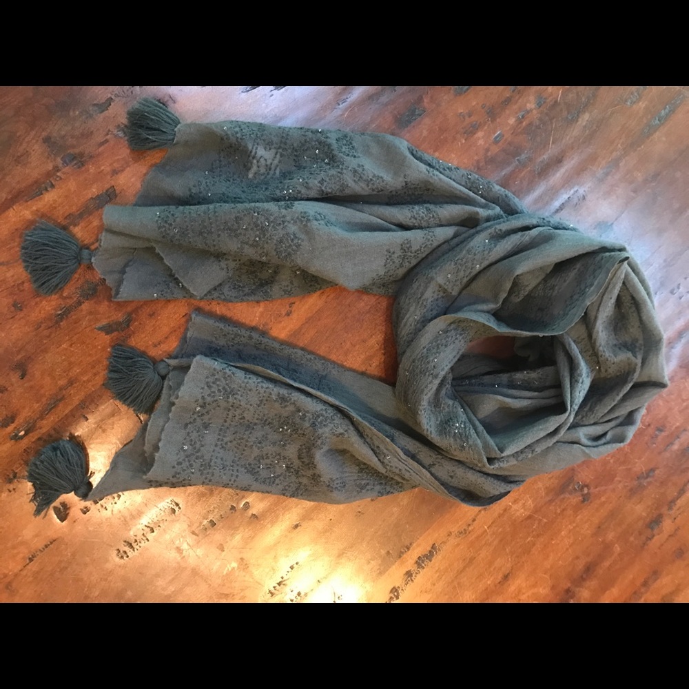 Anthropologie tassel scarf, embroidery/bead detail