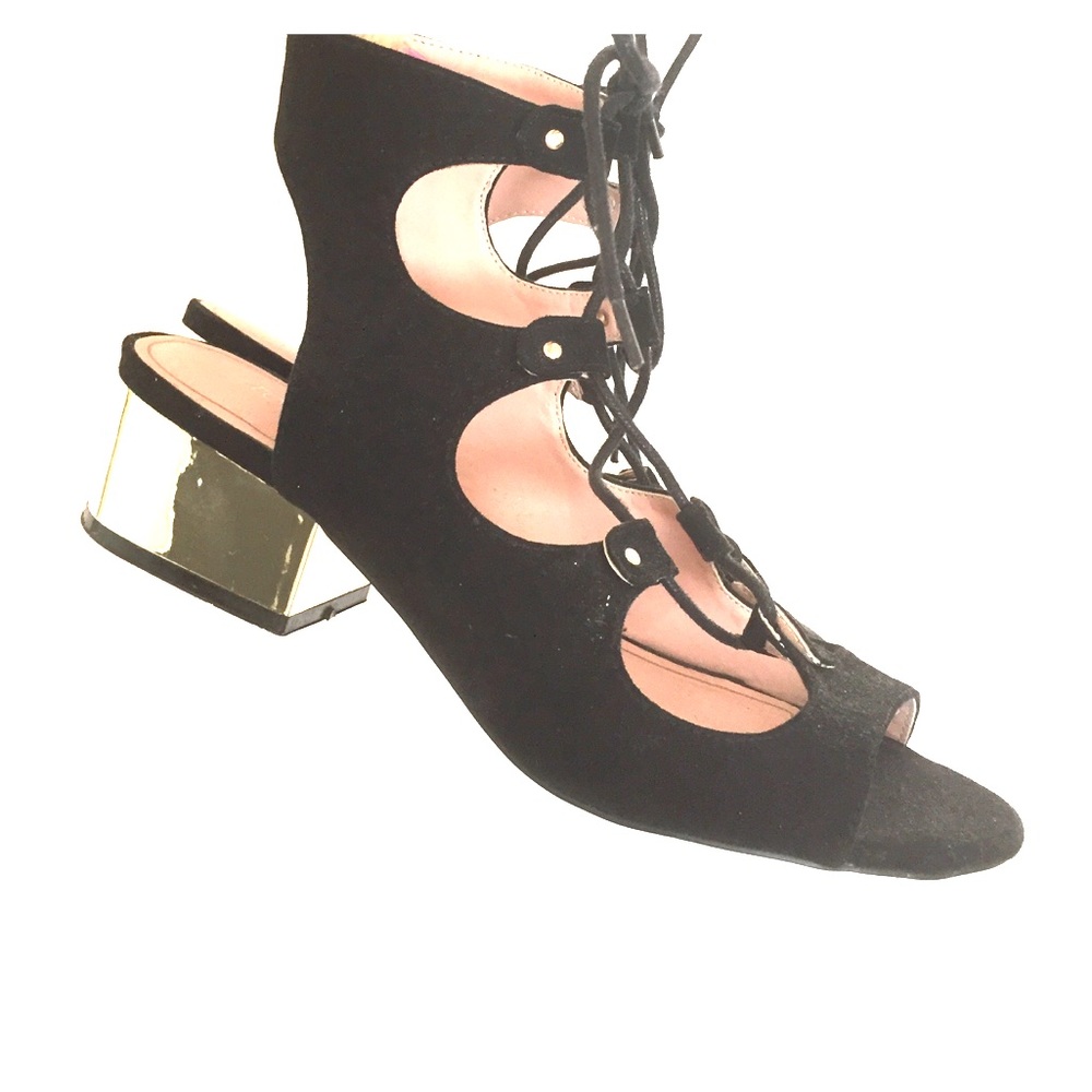 Topshop gold heel lace up black sandals