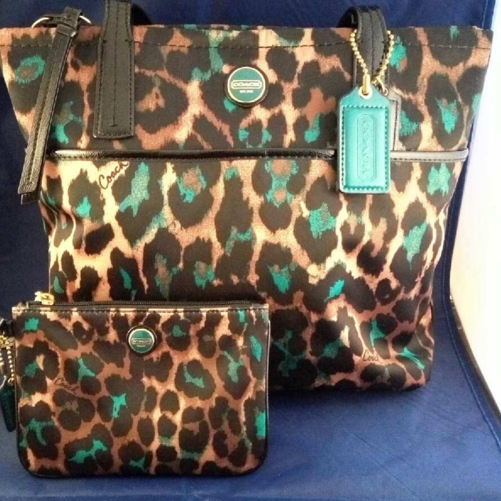 SOLD Coach Leopard Print Purse and Wristlet