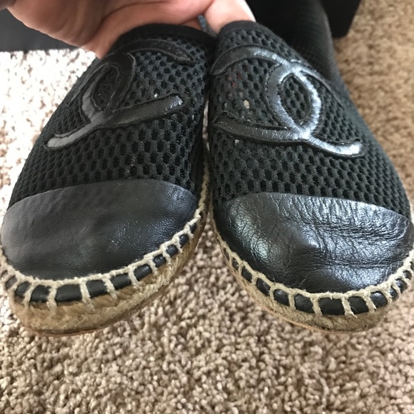 🙅🏽SOLD🙅🏽 Chanel Espadrilles Mesh Black Leather - Picture 4 of 7