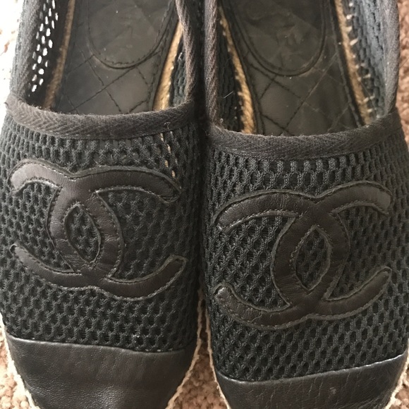 🙅🏽SOLD🙅🏽 Chanel Espadrilles Mesh Black Leather - Picture 7 of 7
