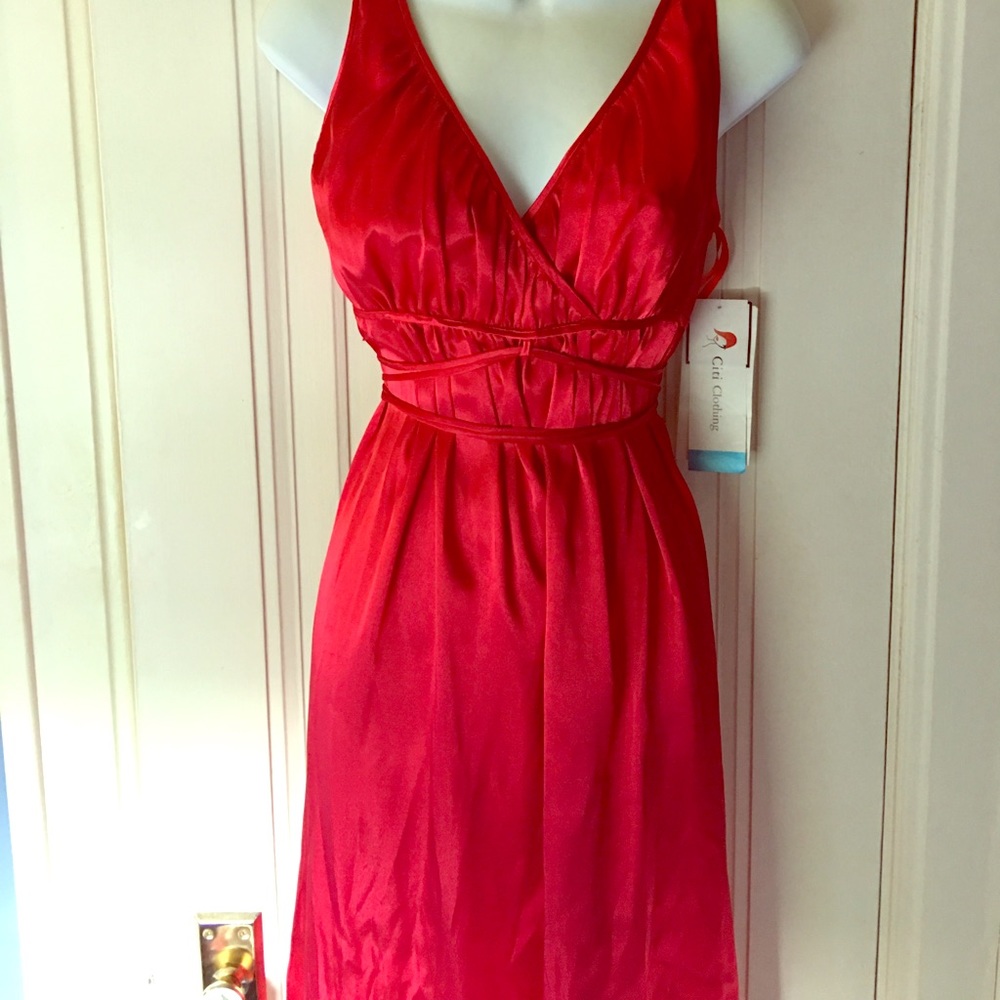 Red Grecian Greek Goddess asymmetrical satin dress