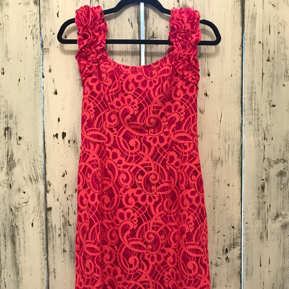 Lilly Pulitzer pink & orange lace dress w ruffle