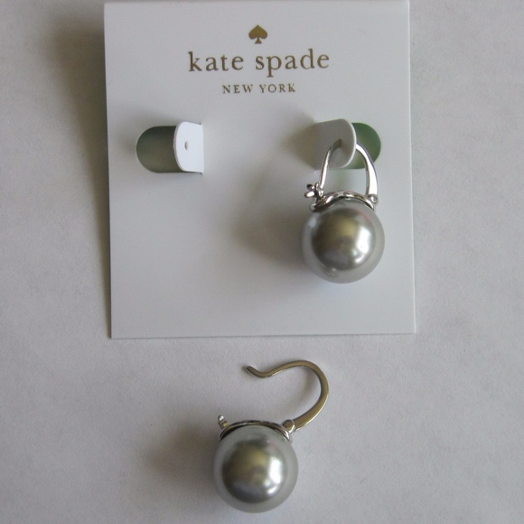 Kate Spade Pearl Earrings Silver Light Gray NEW - Picture 3 of 4