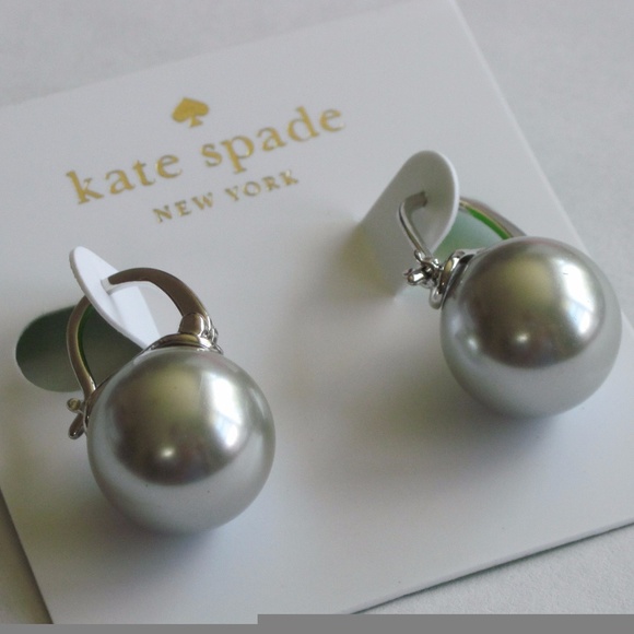 Kate Spade Pearl Earrings Silver Light Gray NEW - Picture 2 of 4