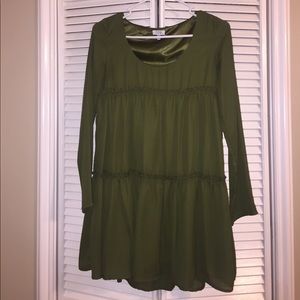 TOBI Long-sleeved Olive Green Tiered Dress