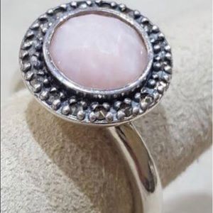 Pandora Ring: Pink Opal stone surrounded by Pyrite