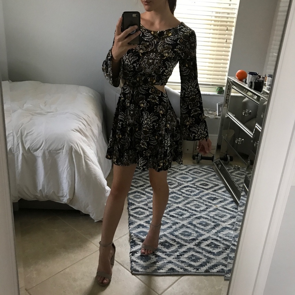 Velvet floral long sleeve dress
