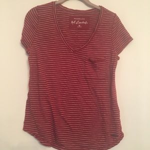 Red and white striped v-neck tshirt