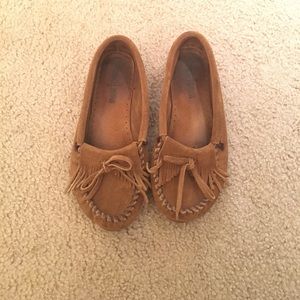 Minnetonka Kilty Suede Moccasins Dark Brown
