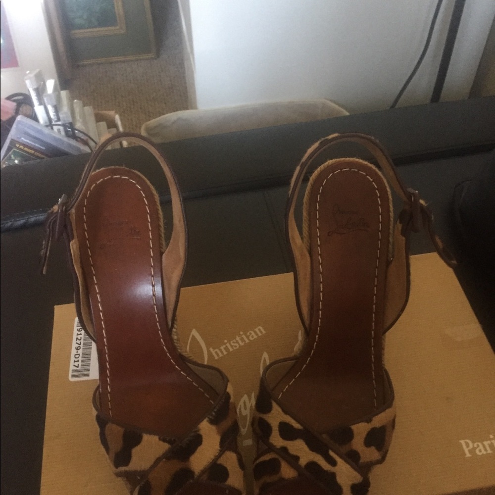 Christian Loutoubin Calf Hair Leopard Print Wedges