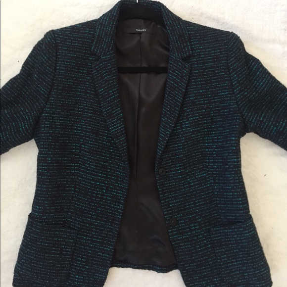 Tahari black blazer with green/aqua stitching - Picture 3 of 4