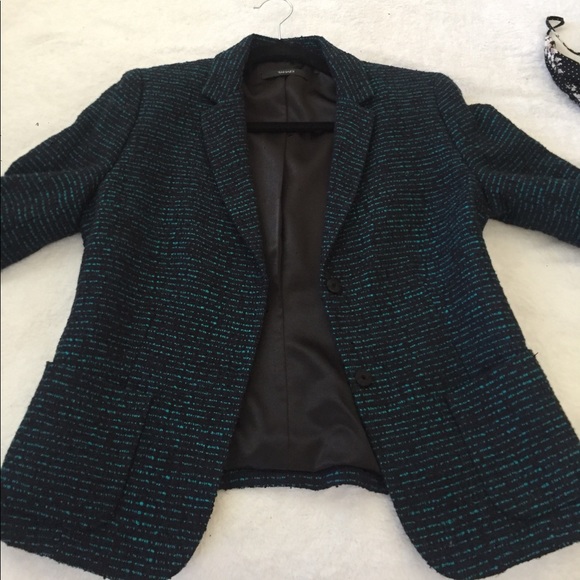 Tahari black blazer with green/aqua stitching - Picture 2 of 4