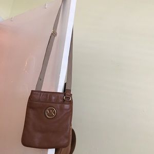 Michael Kors camel crossbody with gold logo
