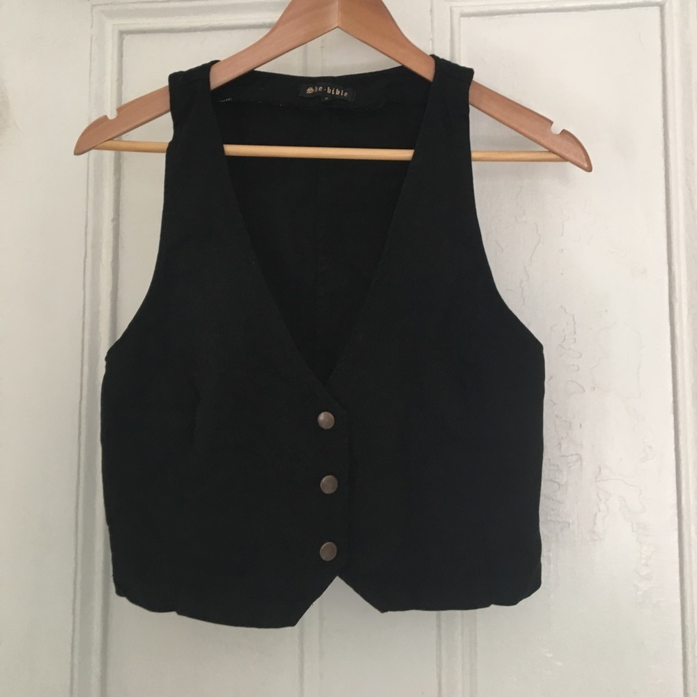 She-Bible Ink Black Denim Vest Sz Small