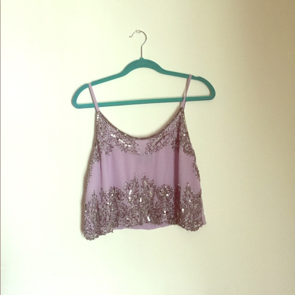 Women's small purple beaded crop top