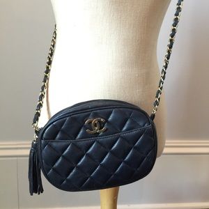 Chanel quilted crossbody navy blue with tassel