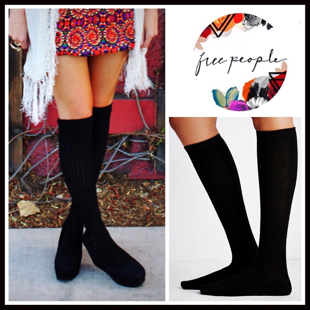 FREE PEOPLE BLACK TALL KNEE HIGH BOOT SOCKS - Picture 2 of 5