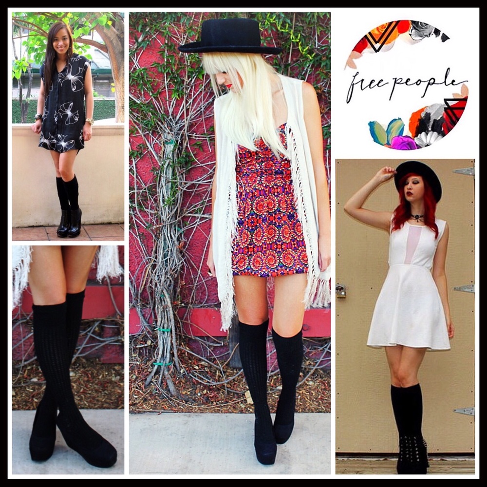 FREE PEOPLE BLACK TALL KNEE HIGH BOOT SOCKS - Picture 5 of 5