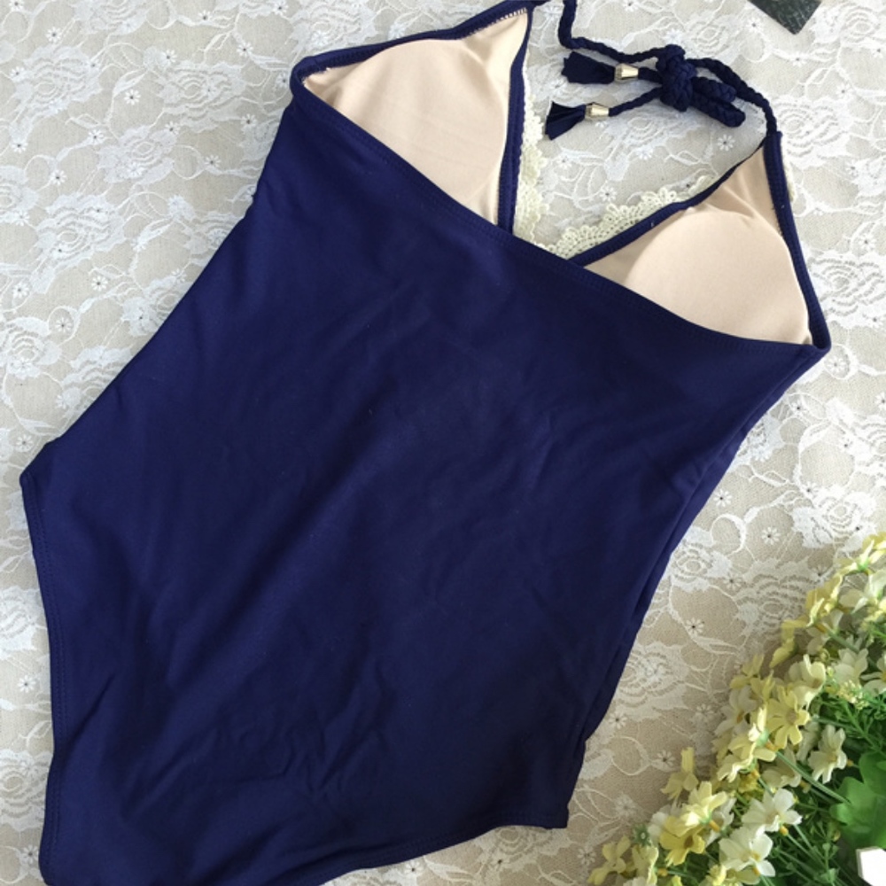 JUST IN Navy Blue and Lace Trim One Piece Swimwear - Picture 3 of 7