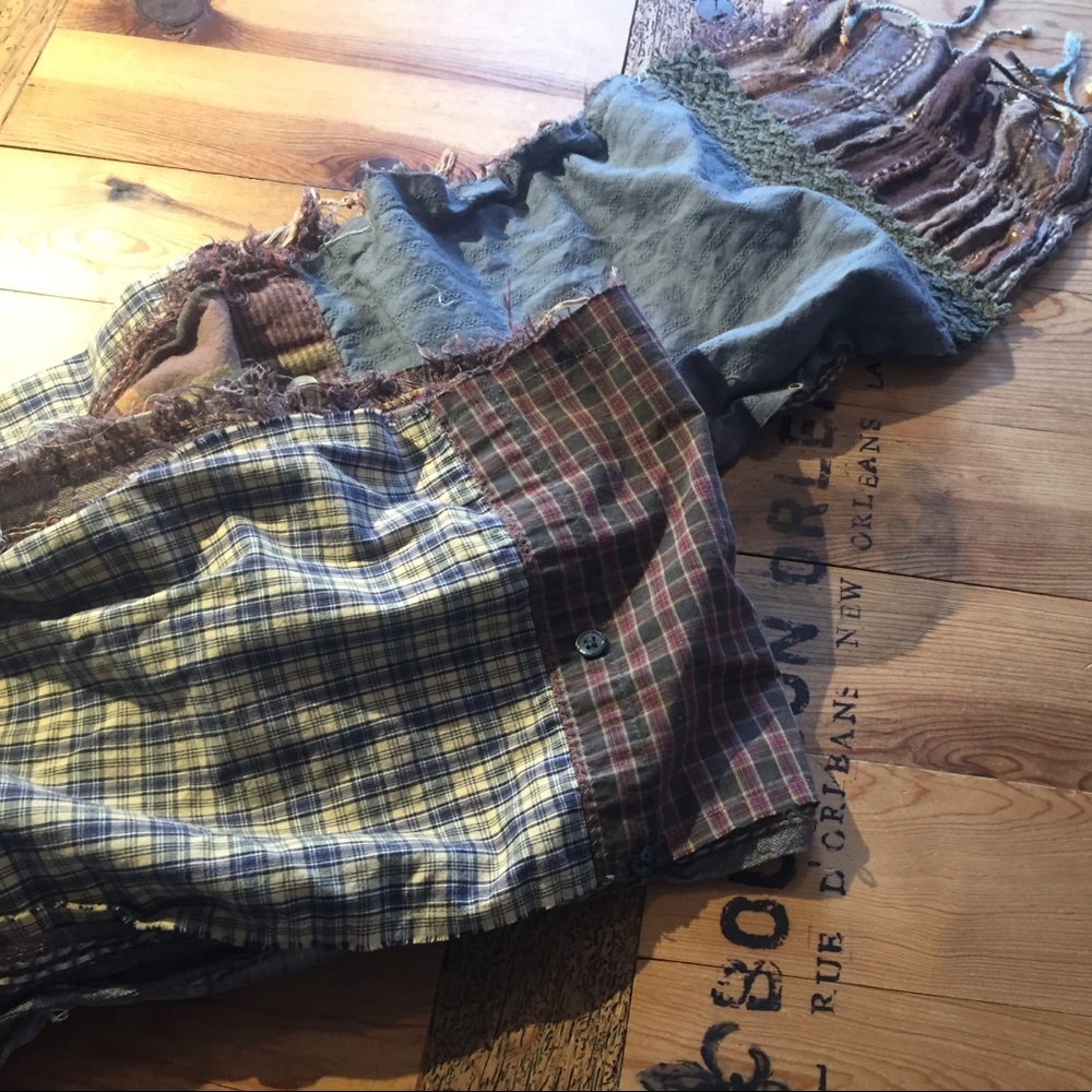 Upcycled plaid earth-toned scarf 9.5" x 70" - Picture 6 of 8