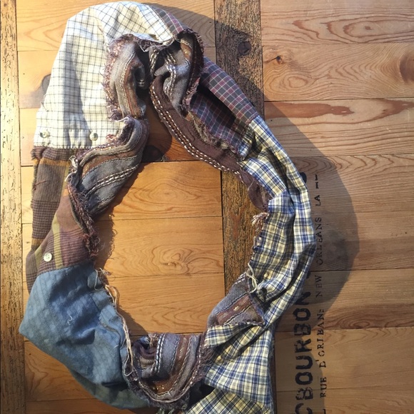 Upcycled plaid earth-toned scarf 9.5" x 70" - Picture 2 of 8