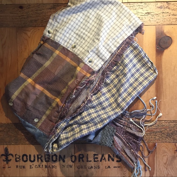 Upcycled plaid earth-toned scarf 9.5" x 70" - Picture 3 of 8