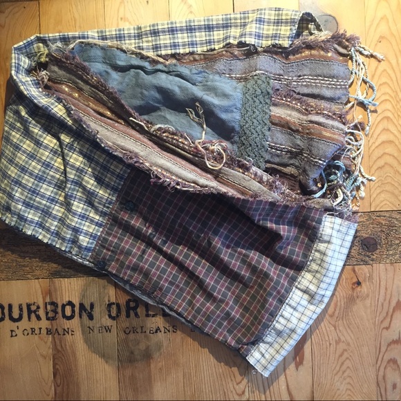 Upcycled plaid earth-toned scarf 9.5" x 70" - Picture 4 of 8