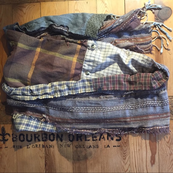 Upcycled plaid earth-toned scarf 9.5" x 70" - Picture 5 of 8