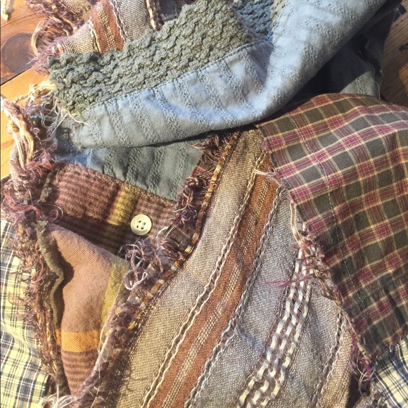 Upcycled plaid earth-toned scarf 9.5" x 70" - Picture 8 of 8