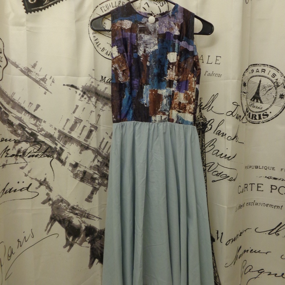 Vintage Sleeveless Maxi Paint Splatter Dress