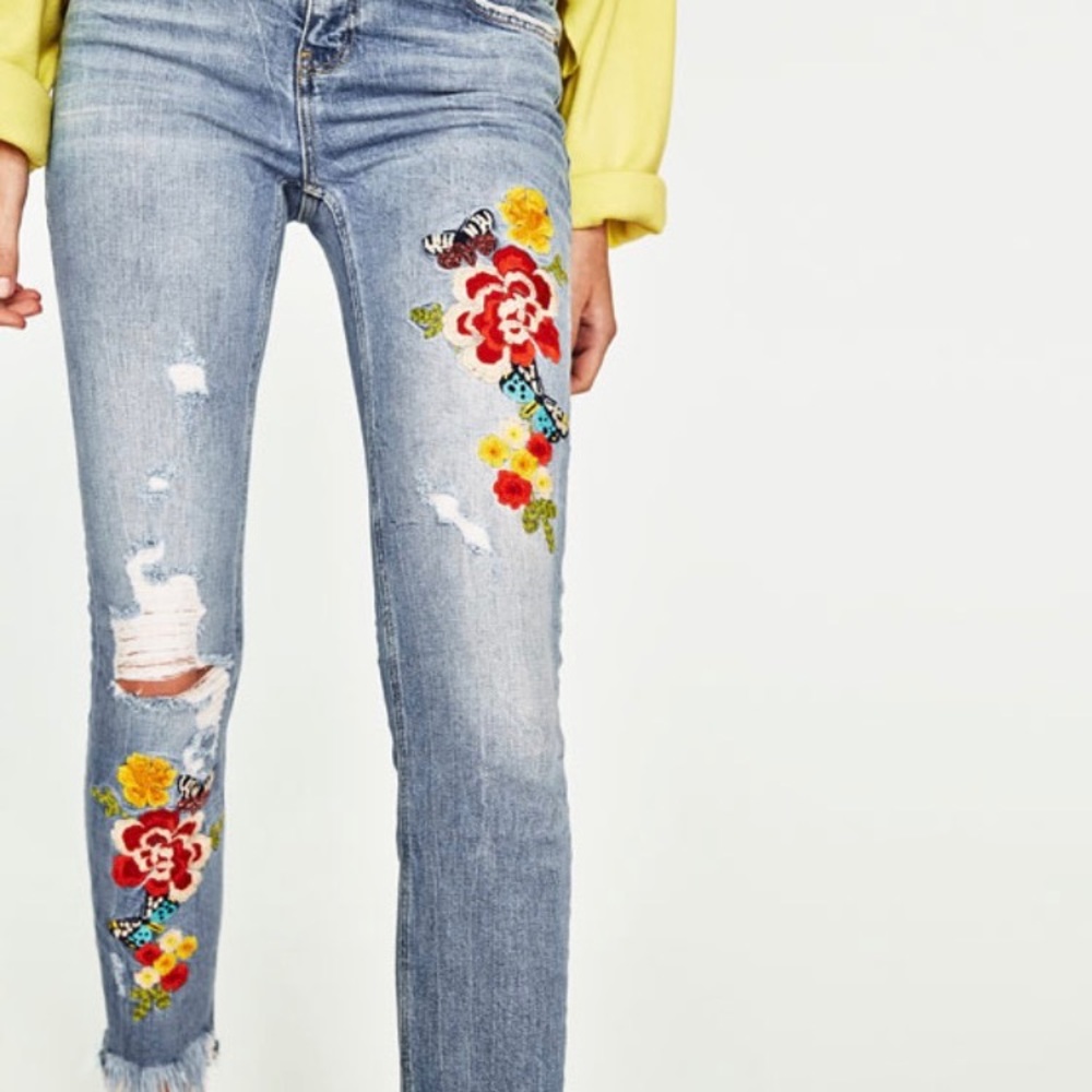 Zara embroidered denim pants