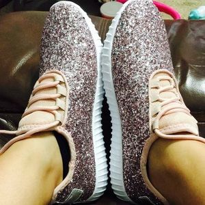 Pink glitter tennis shoes