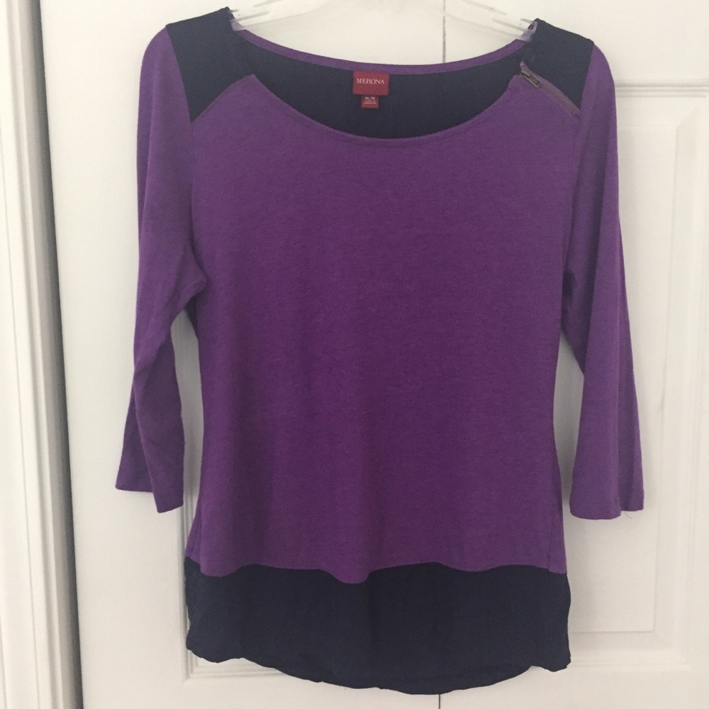 Purple and navy blue trim top