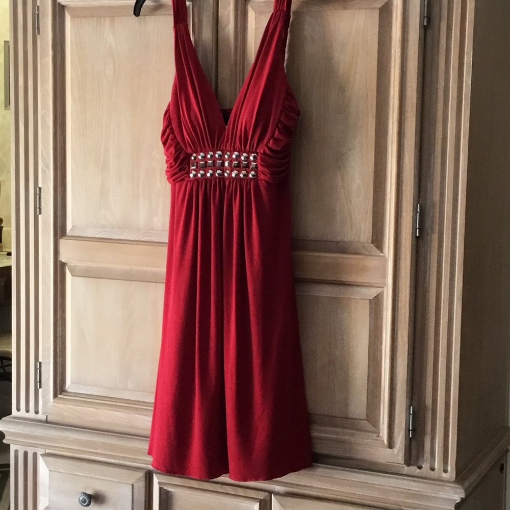 Jodi Kristopher red beaded dress