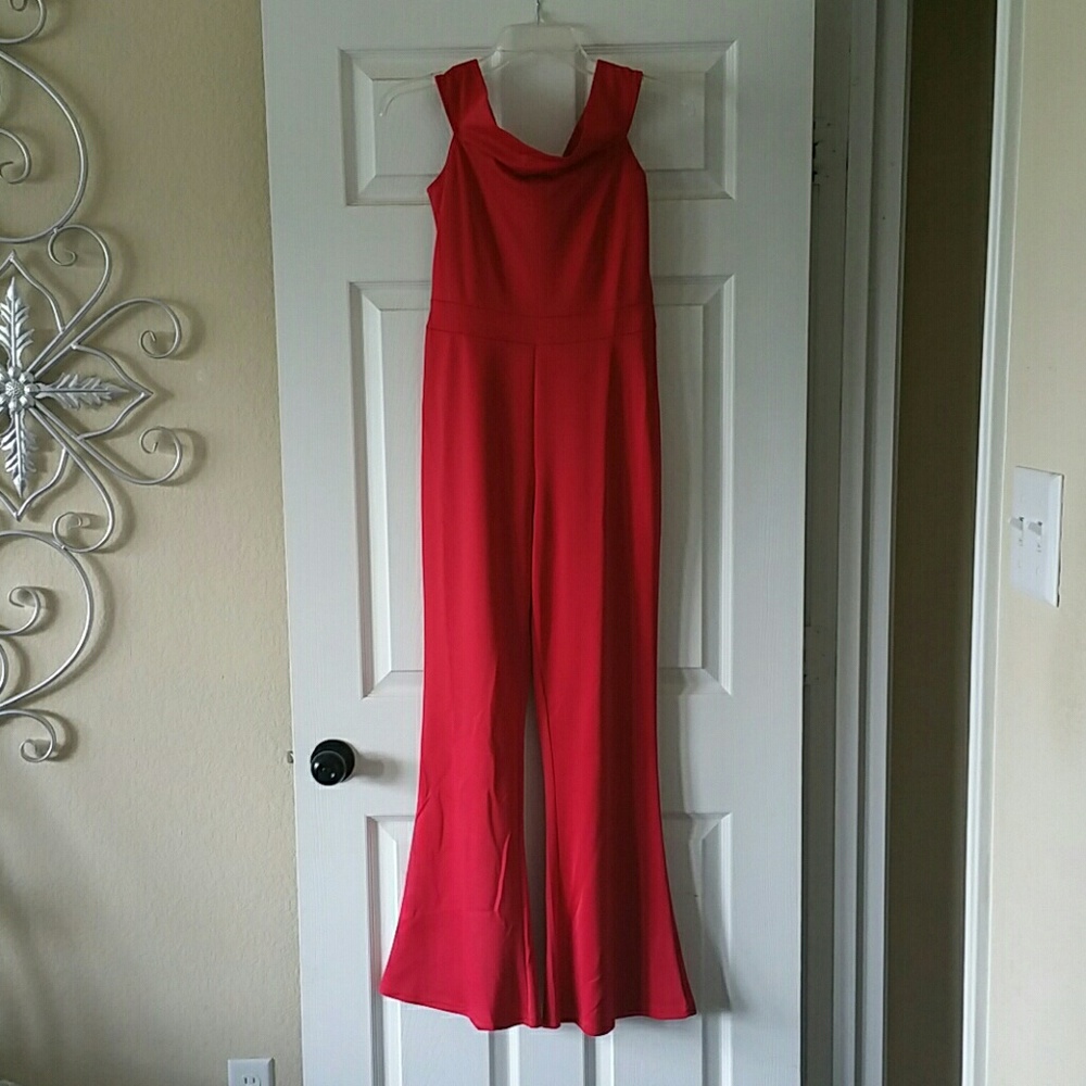 Swoop neck bell bottom romper