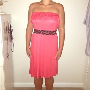 Orange/Coral Strapless Dress