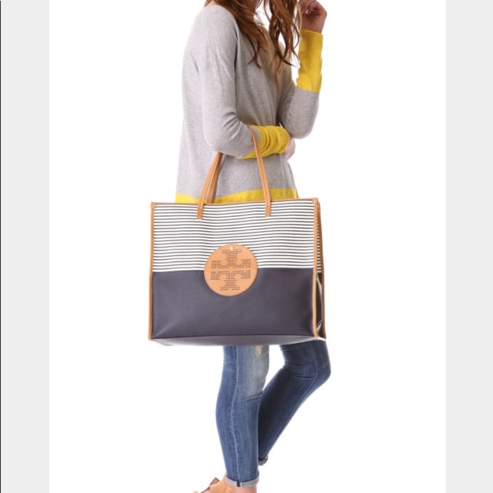 Authentic Tory Burch Viva Striped Tote Bag