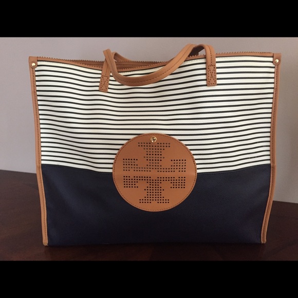 Authentic Tory Burch Viva Striped Tote Bag - Picture 4 of 8