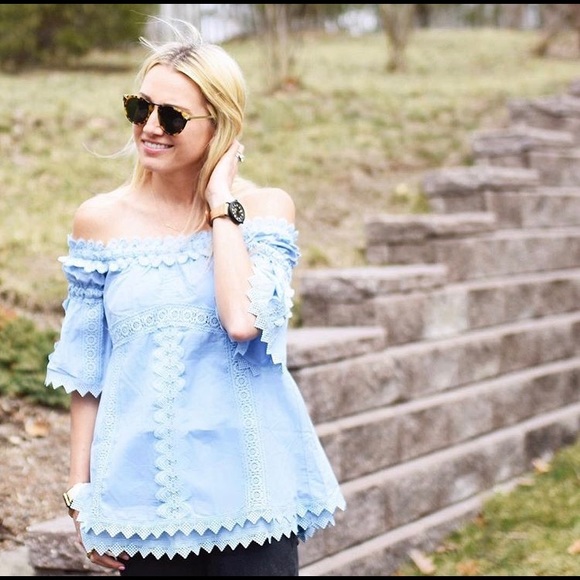 Style Mafia blue off the shoulder top - Picture 2 of 2