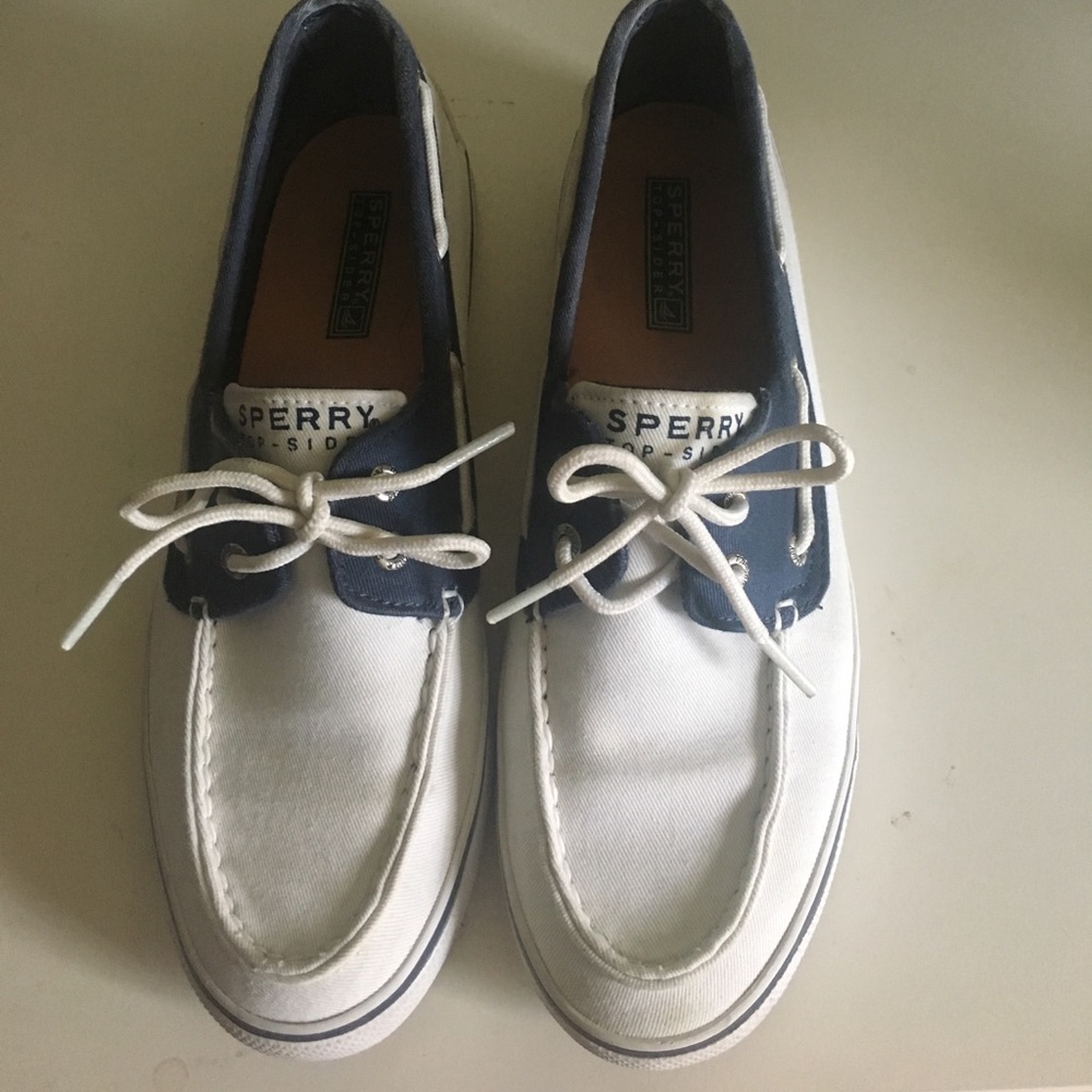White & Navy Sperrys