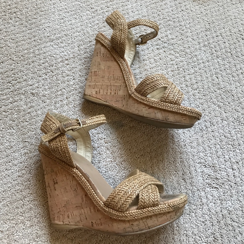 Stuart Weitzman woven cork platform sandals